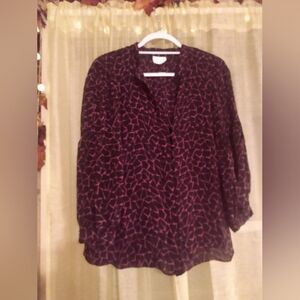 Parker Size S Blouse Button Loop 100% Silk Purple & Black